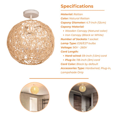 Specifications of the Sucada Round Rattan Ceiling Light