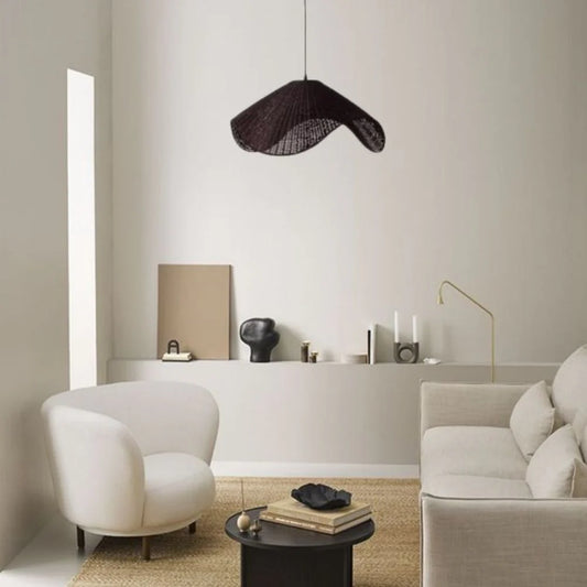 Spence Black Rattan Pendant Light in Minimalist Room