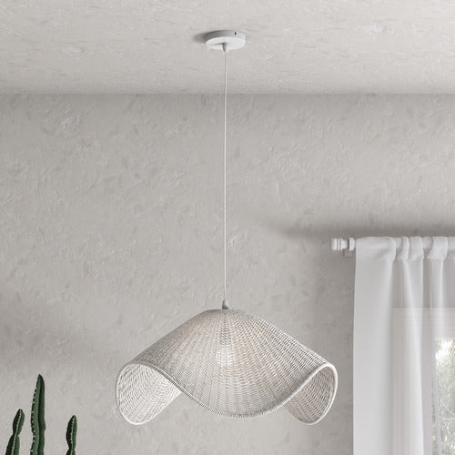Spence White Rattan Hanging Light