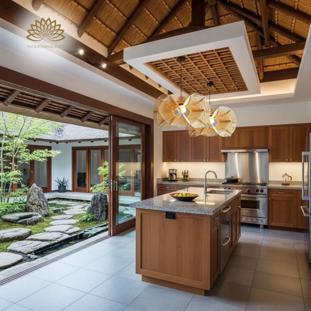 Spiral Rattan Pendant Light for kitchen island