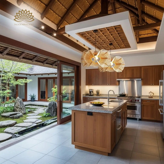 Spiral Rattan Pendant Light for kitchen island