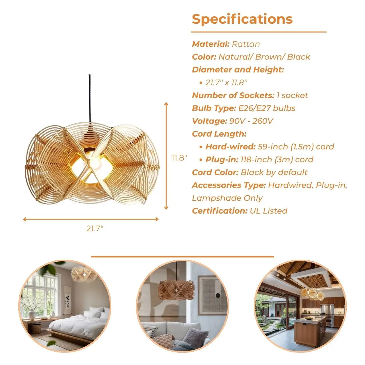 Spiral Rattan Pendant Light's specifications