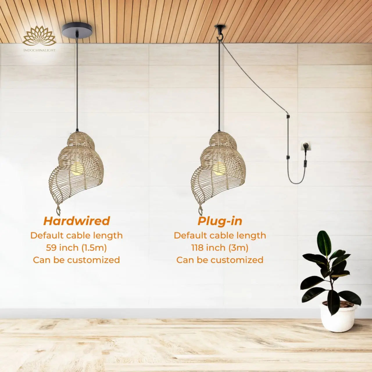 Spiral Shell Rattan Pendant Light's accessories type