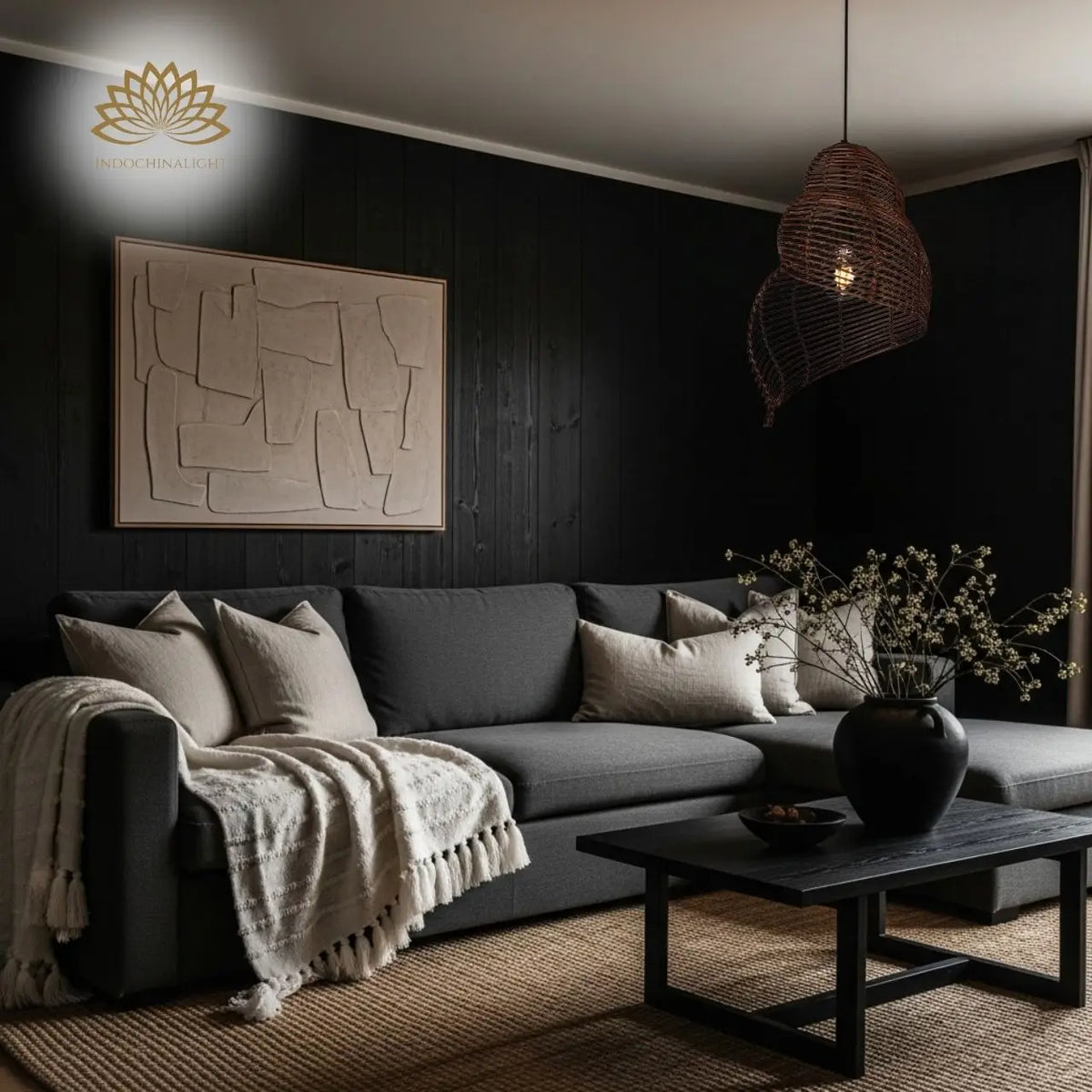 Shell Spiral Black Rattan Pendant Light – IndochinaLight