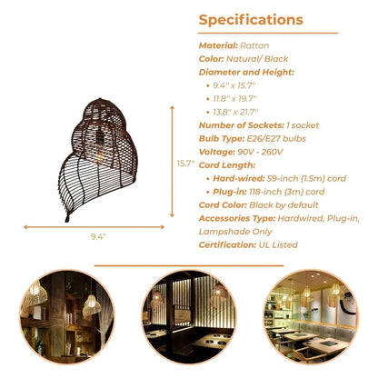 Spiral Shell Rattan Pendant Light's specifications