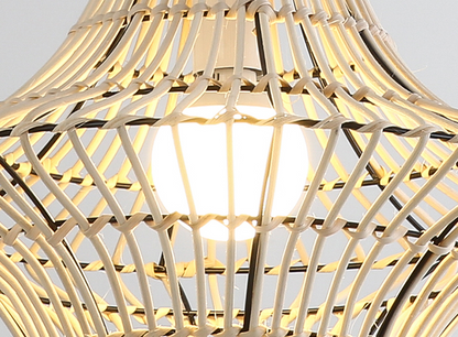 Starweave White Rattan Pendant Fixture Woven Shade Light Effect