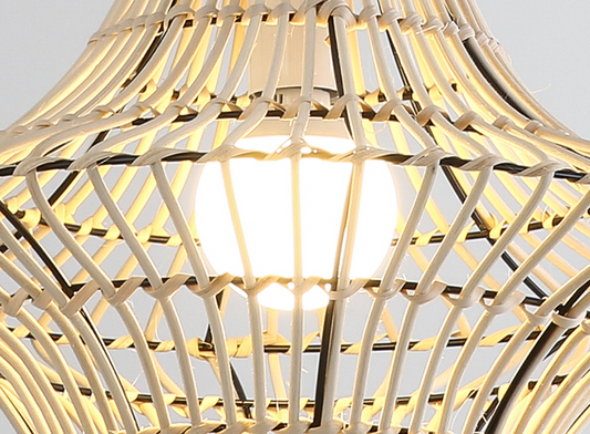 Starweave White Rattan Pendant Fixture Woven Shade Light Effect