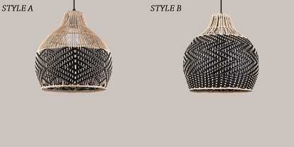 Style A and Style B of Blacorb Rattan Black Wicker Pendant Light