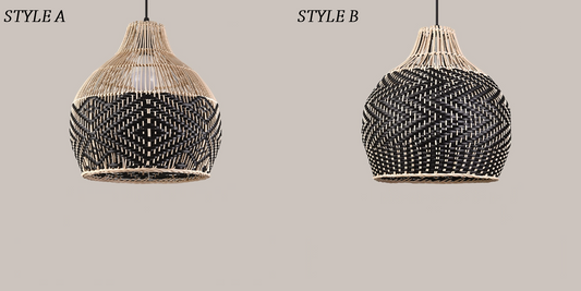 Style A and Style B of Blacorb Rattan Black Wicker Pendant Light