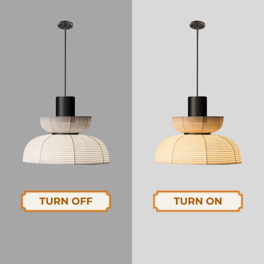 style a japanese wabi sabi farbic pendant light when the light is on and off