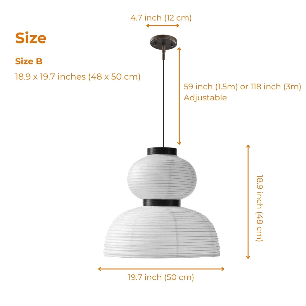 style b wabi sabi rice paper hourglass pendant light size