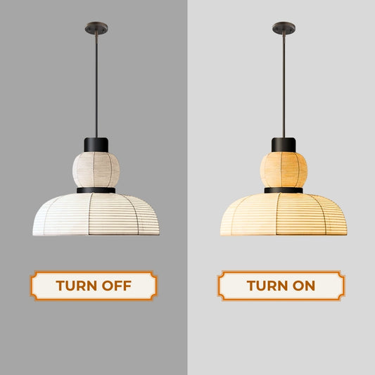 style c japanese wabi sabi farbic pendant light when the light is on and off