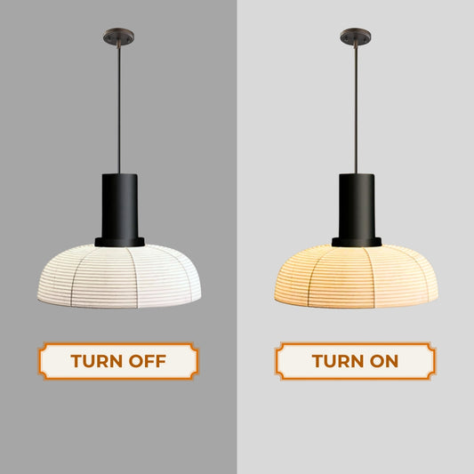 style d japanese wabi sabi farbic pendant light when the light is on and off