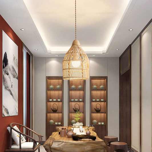 Stylish small rattan pendant light in Dining Room