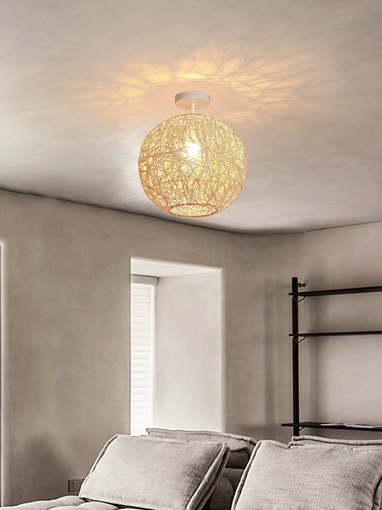Sucada Rattan Round Ceiling Light in Wabi Sabi Bedroom