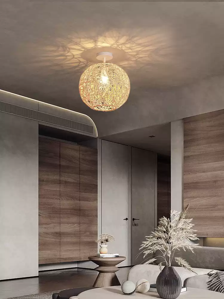 Sucada Rattan Round Ceiling Light in Wabi Sabi Living Room
