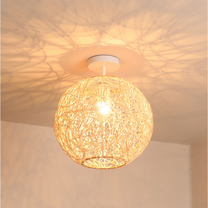 Sucada Round Rattan Ceiling Light when turn on