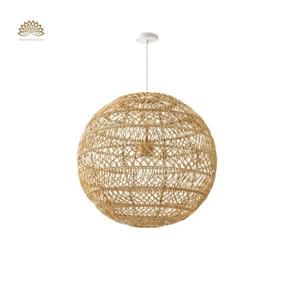summerland round hanging rattan light with white cord