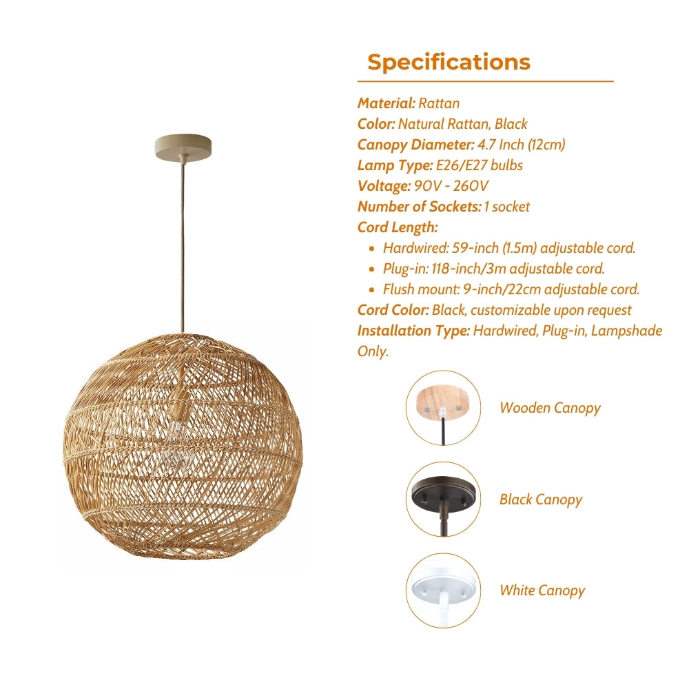 Summerland round rattan pendant light specifications