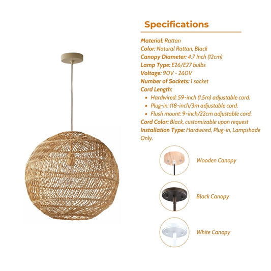 Summerland round rattan pendant light specifications