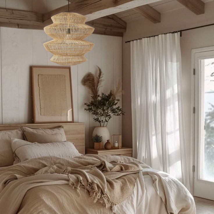 Suru Boho Lantern Rattan Pendant Light for Bedroom