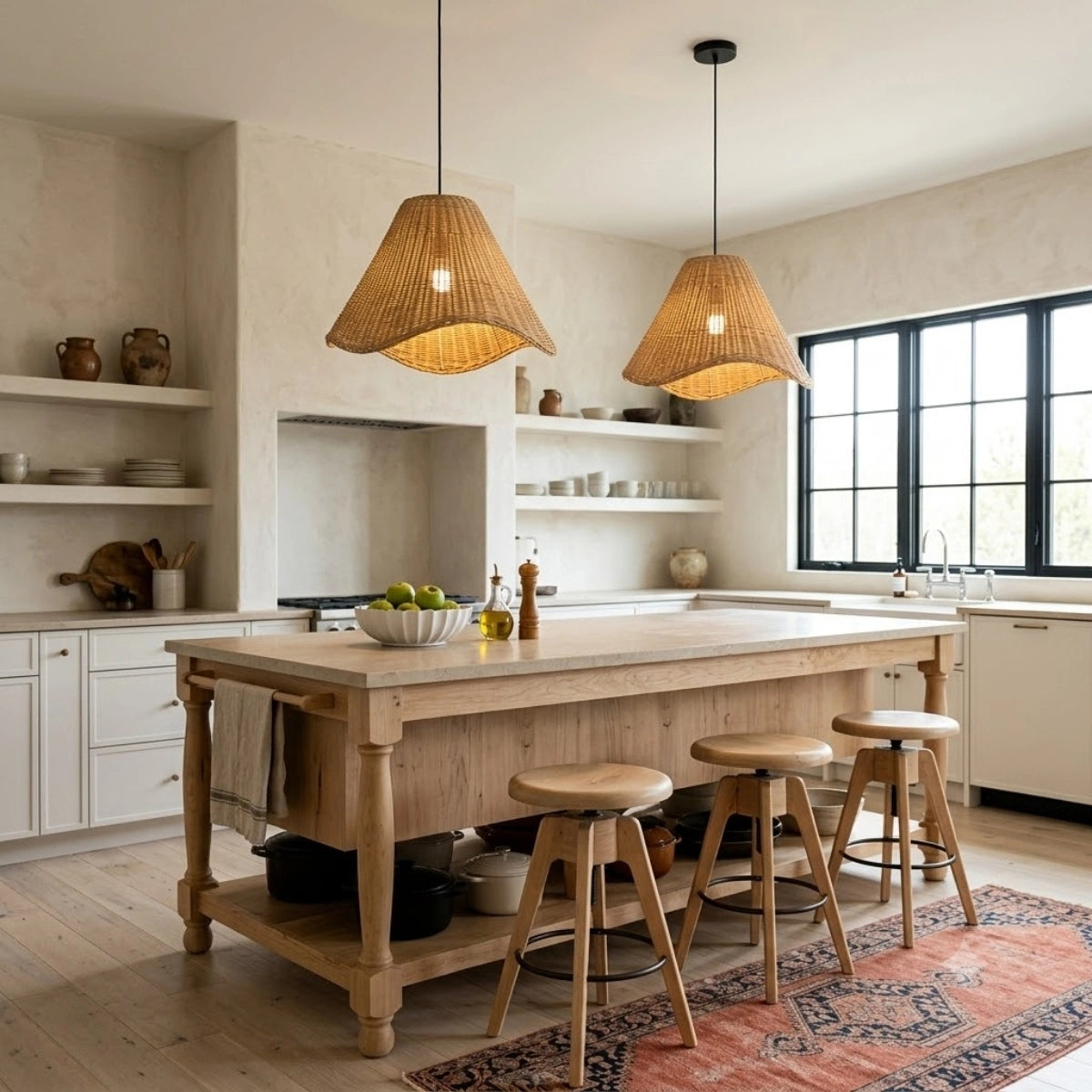 Sutton Small Knotted Rattan Pendant Light in Boho Kitchen Island
