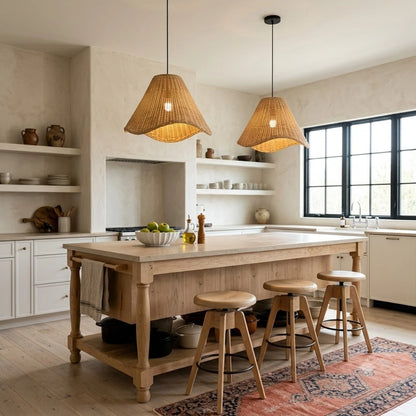 Sutton Small Knotted Rattan Pendant Light in Boho Kitchen Island