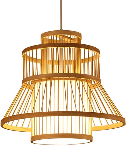 Tatami Woven Bamboo Pendant Light when turn on