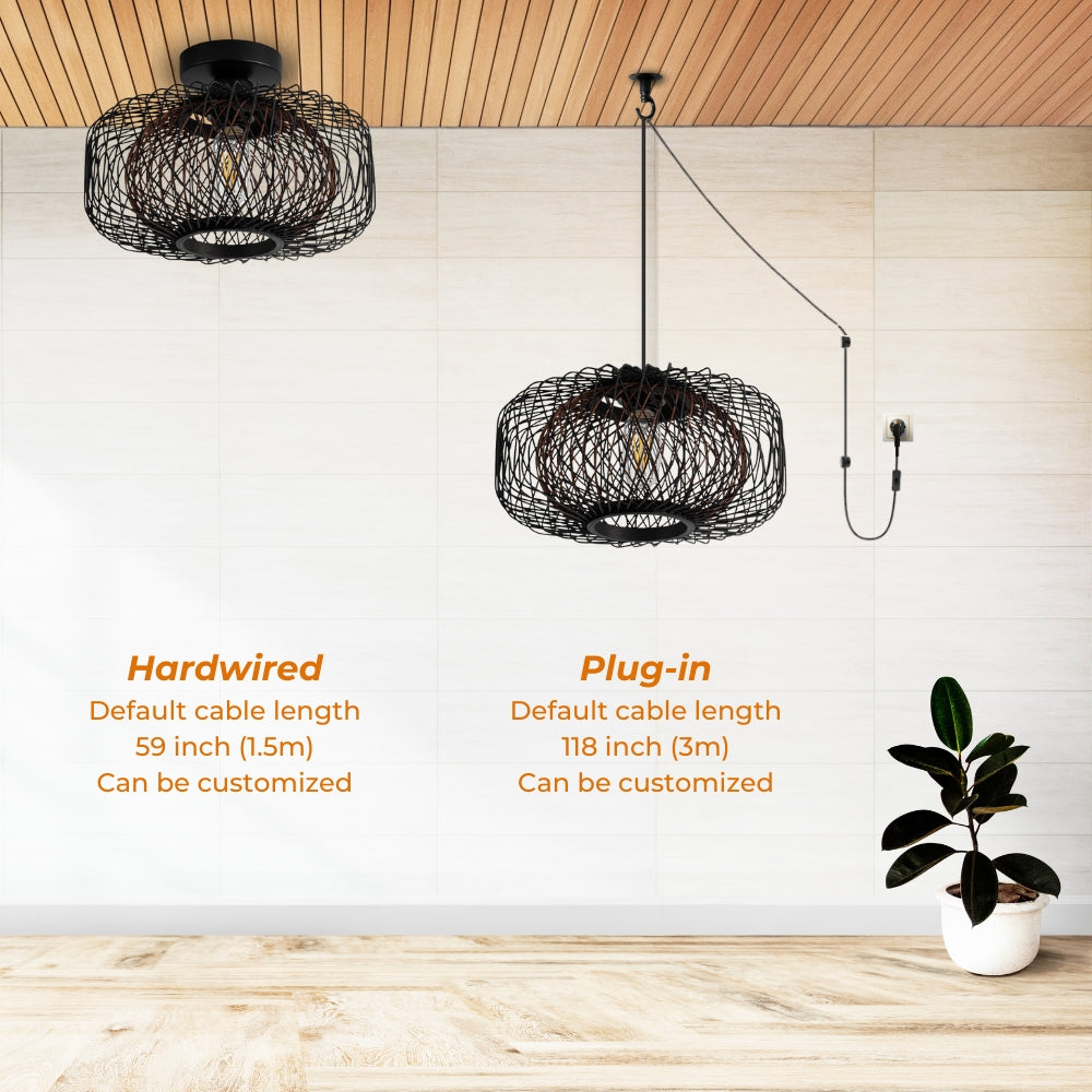 Tbaoinla 16 inches Black Rattan Light Fixture Hanging Types
