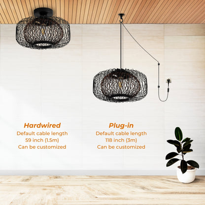 Tbaoinla 16 inches Black Rattan Light Fixture Hanging Types