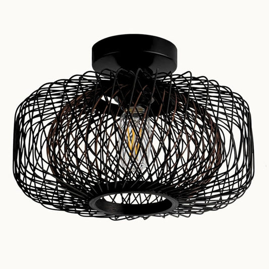 Tbaoinla Black Rattan Ceiling Light 16 inches - Semi Flush mount
