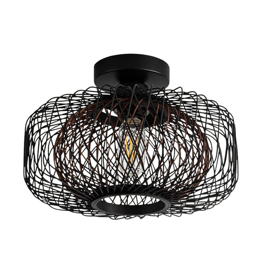 Tbaoinla Black Rattan Ceiling Light 16 inches Shade