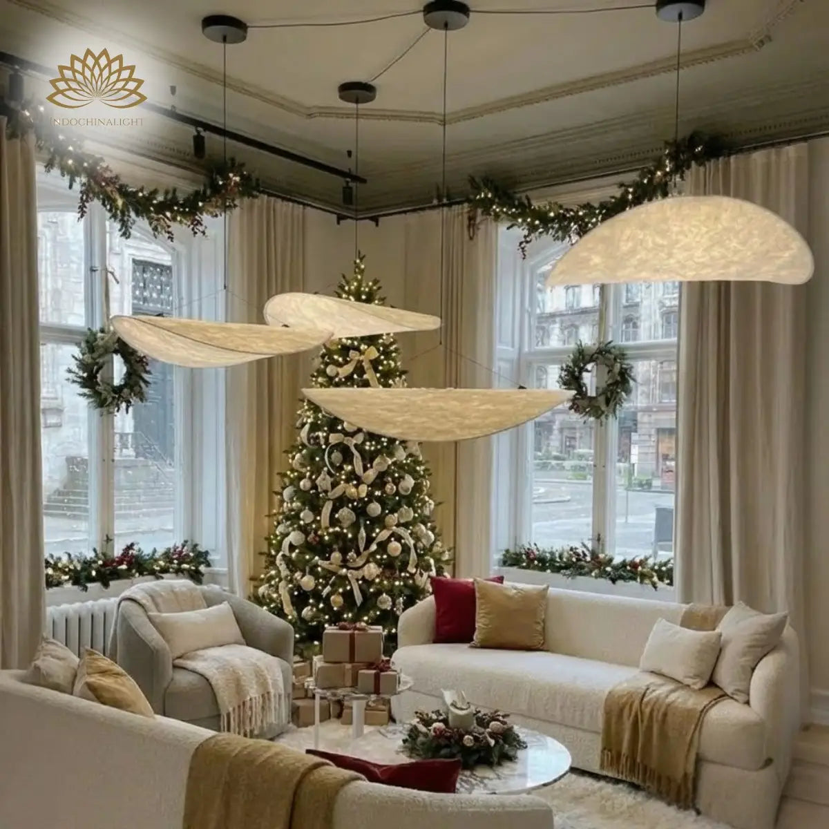 Tense Wabi Sabi Cloud Silk Pendant Light for Christmas Living Space