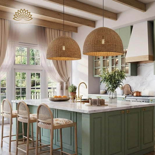 Thaely dome rattan wicker kitchen pendant lights