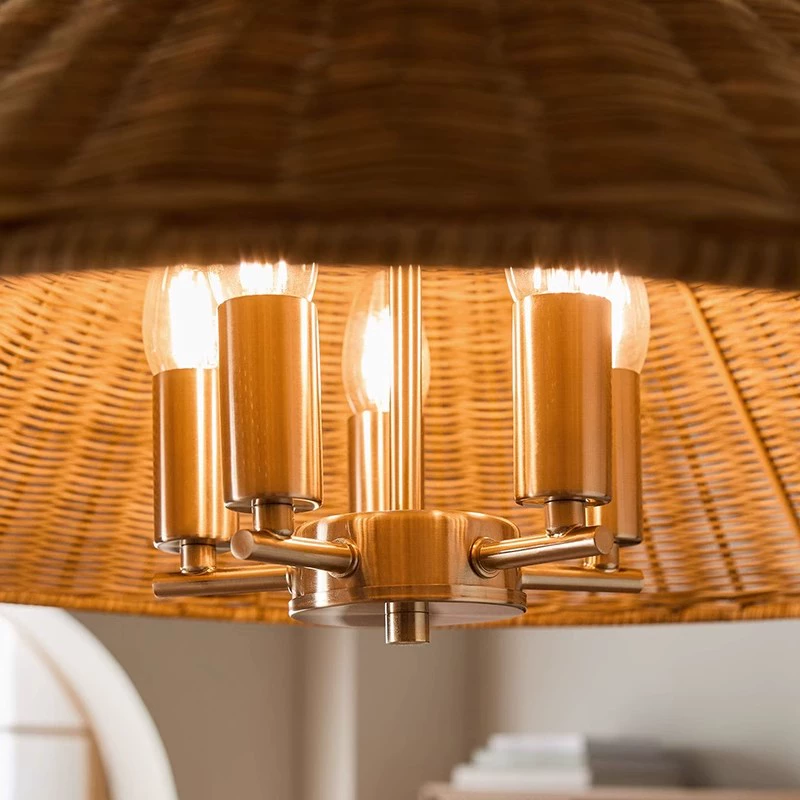 Timor rattan drum wicker pendant light 5 bulbs candle