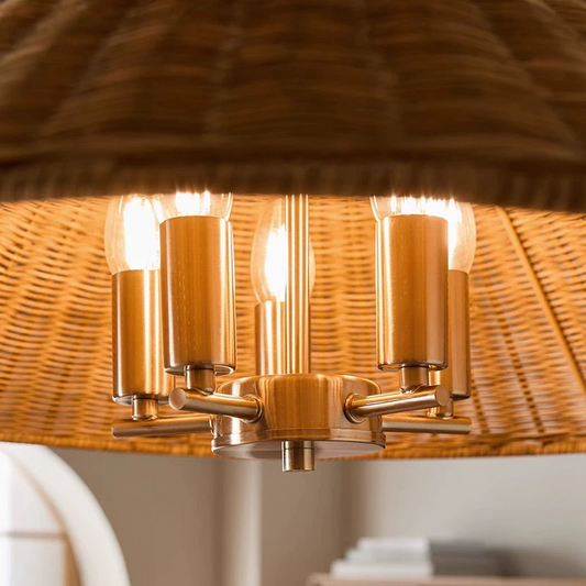 Timor rattan drum wicker pendant light 5 bulbs candle