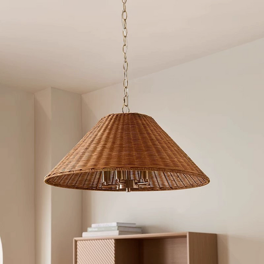 Timor rattan drum wicker pendant light in minimalist room