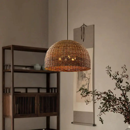 Troy 6-Bulb Dome Wicker Rattan Pendant Light in Japanese Space