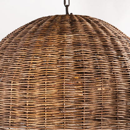 Troy 6-Bulb Rattan Pendant Light Oversized Dome Wicker Shade