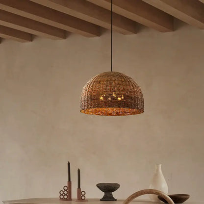 Troy Dome Rattan Pendant Light in Wabi Sabi room