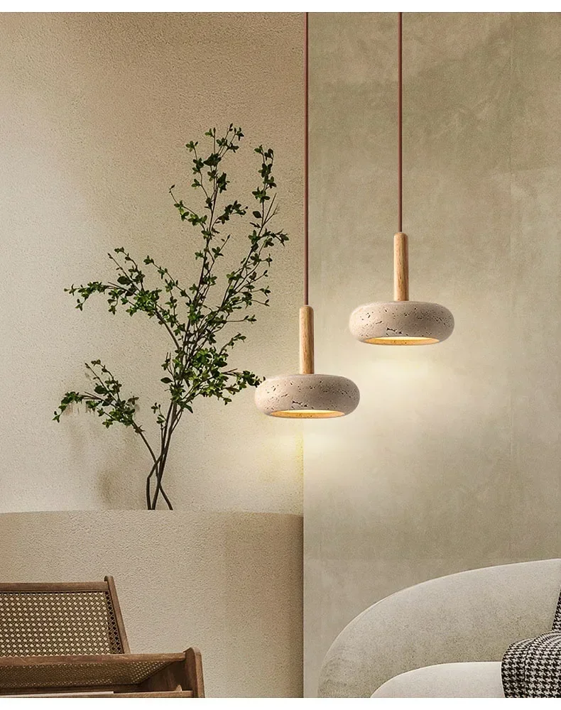 Two Osho Travertine Stone Pendant Lights for Wabi Sabi Room