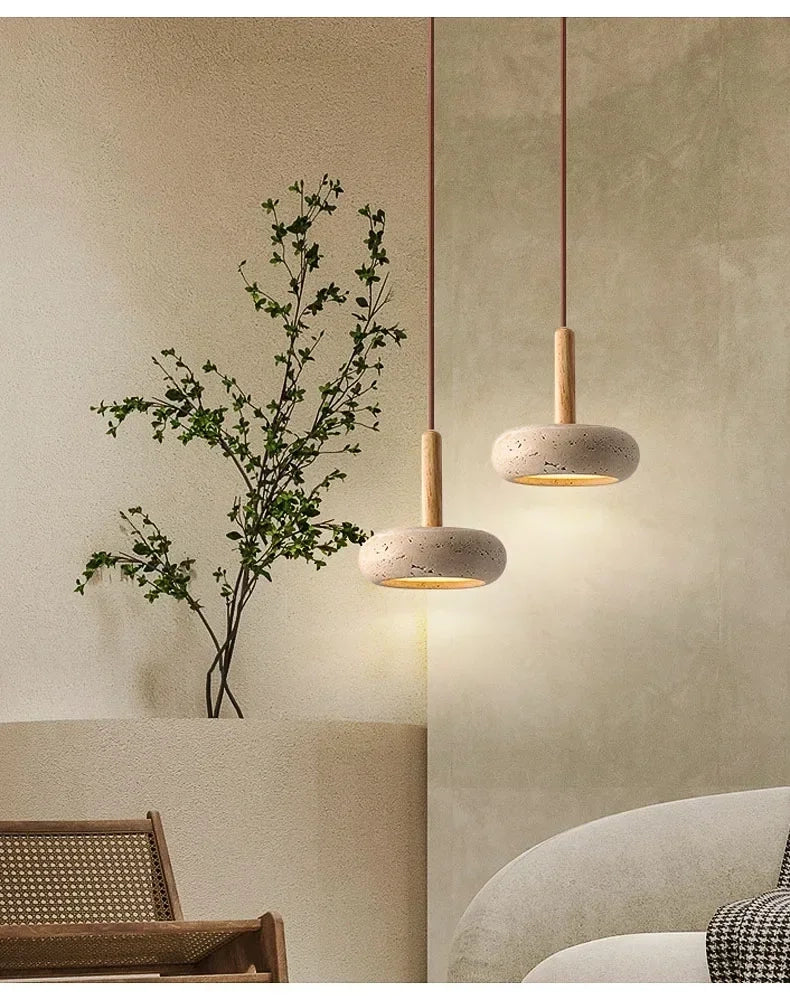 Two Osho Travertine Stone Pendant Lights for Wabi Sabi Room