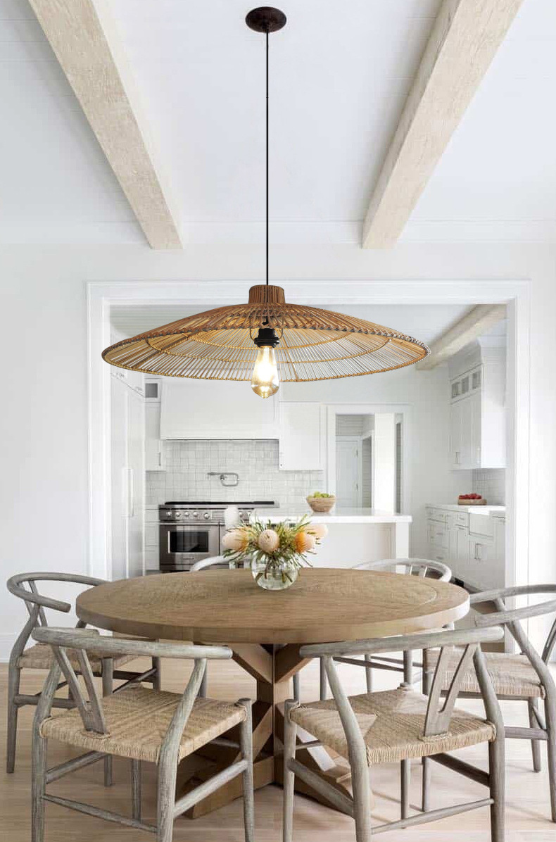 Umbrella Rattan Round Pendant Light for Coastal Dining Room