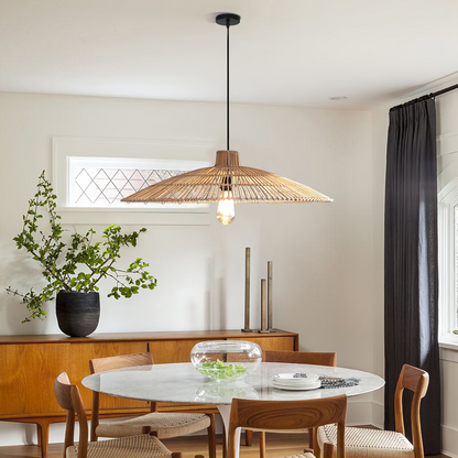 Umbrella Rattan Round Pendant Light for Modern Boho Dining Room