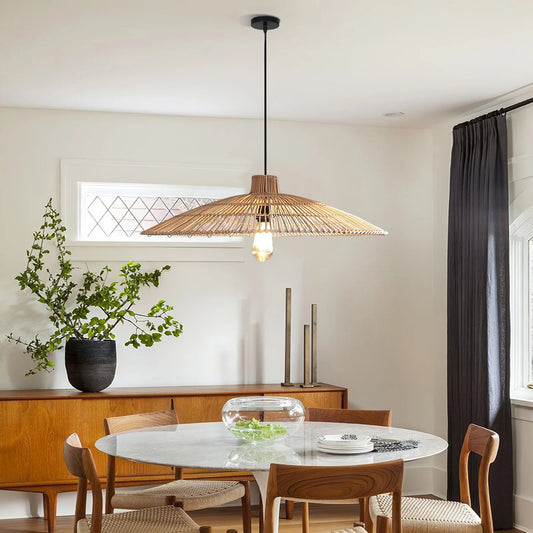 Umbrella Rattan Round Pendant Light for Modern Boho Dining Room