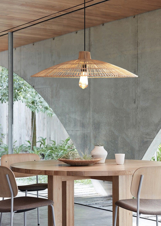 Umbrella Rattan Round Pendant Light for Semi-Outdoor Dining Table