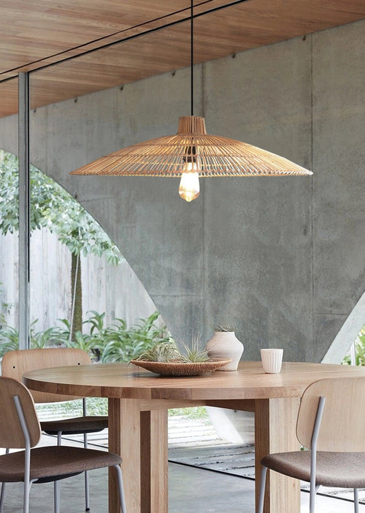 Umbrella Rattan Round Pendant Light for Semi-Outdoor Dining Table