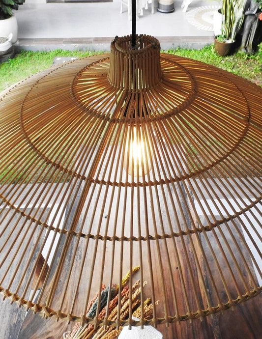 Umbrella Rattan Round Pendant Light Oversized Shade