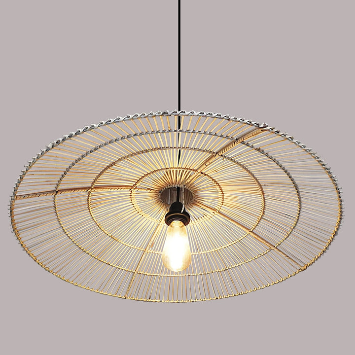 Umbrella Rattan Flat Round Pendant Light