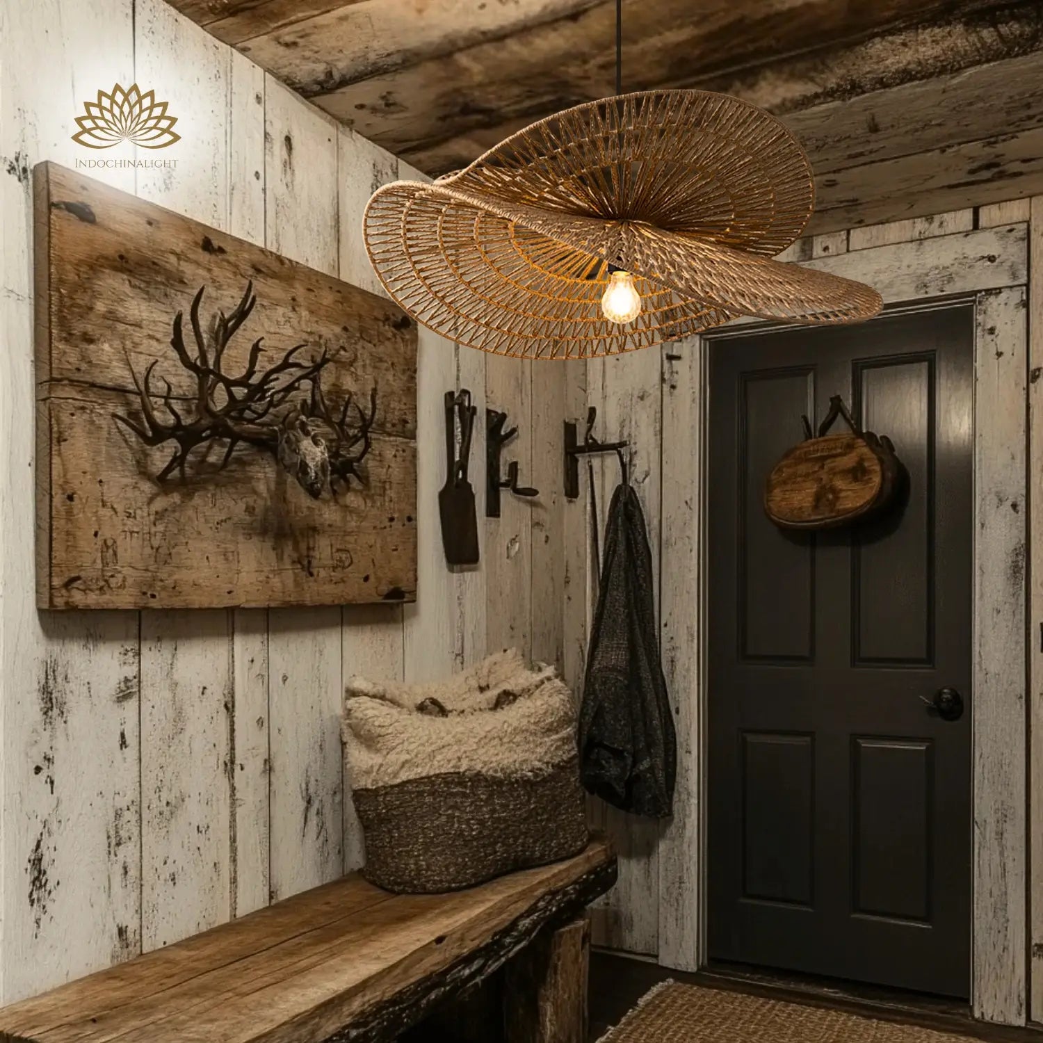 Valar Tiered Jute Light Hanging in Wabi Sabi Entryway